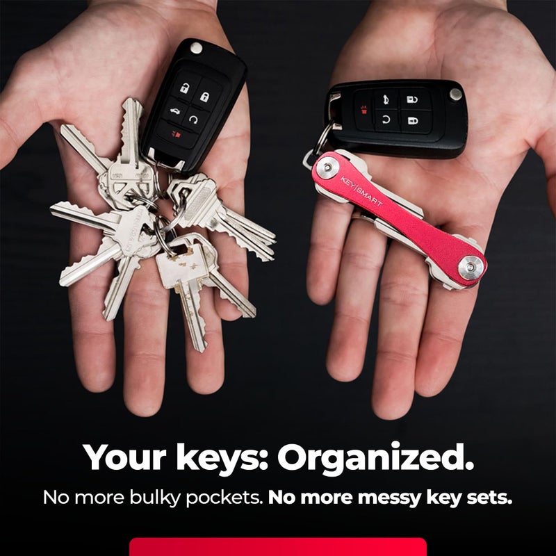 key smart KeySmart Original Key Holder - Compact Key Organizer for Key Chain, Minimalist Clutter-Free EDC Keychains Key Ring, Red, 14 Keys - Image 2